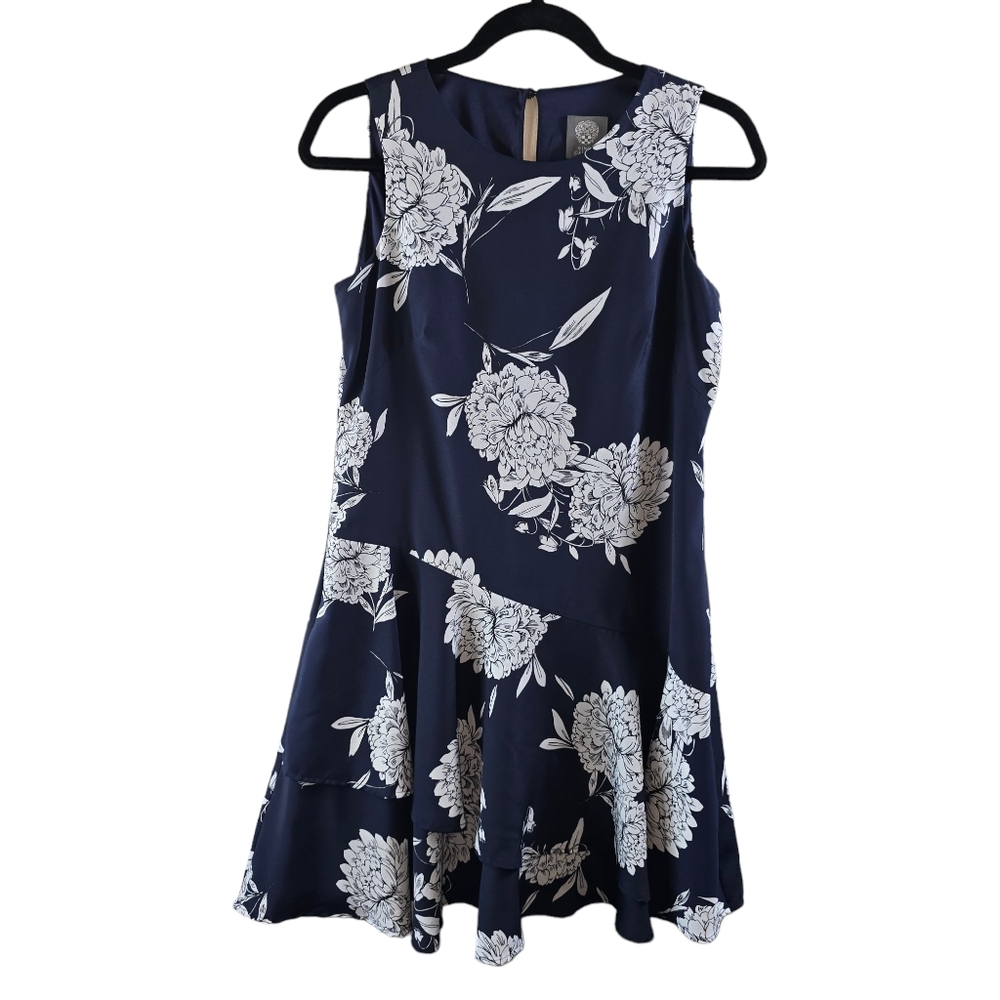 ⭐️NWOT Vince Camuto Navy Blue Floral Sleeveless Dress Sz 2